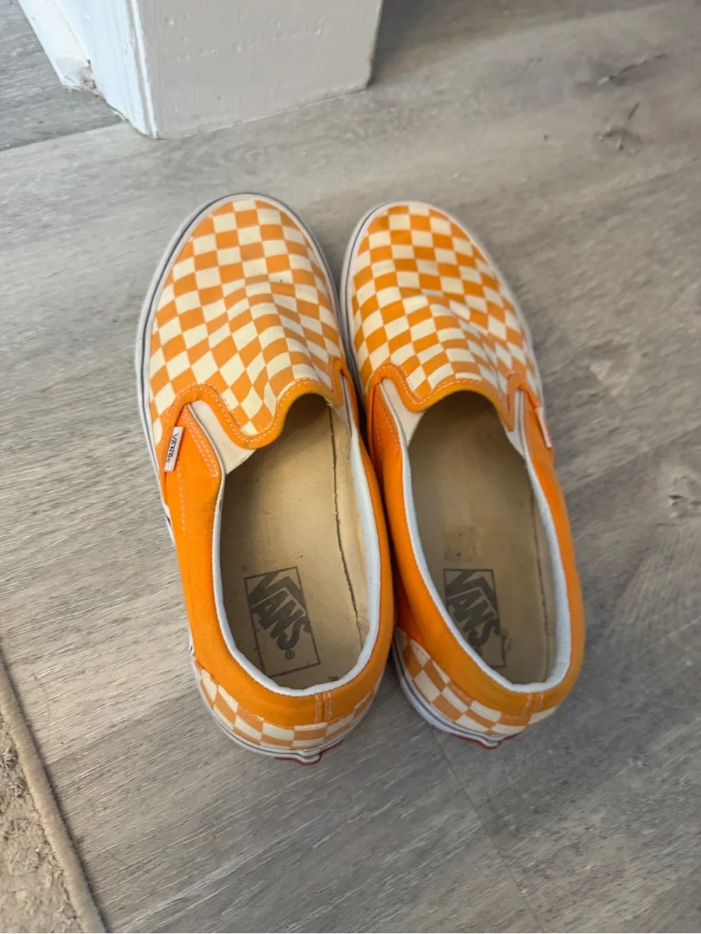 Vans Slip-On Checkerboard Sneakers - Orange and Cream